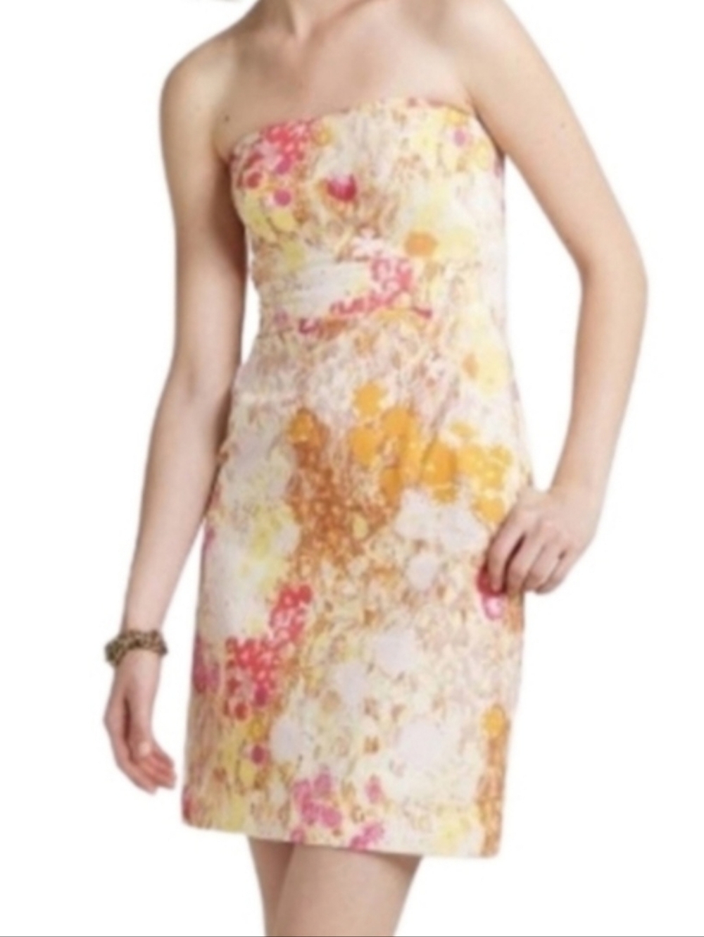 J. Crew Sunshine Peony Watercolor Coccinelle Floral Strapless Dress